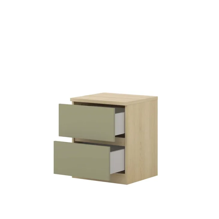 Comodino moderno 45x56h cm 2 cassetti verde salvia rovere Elvira
