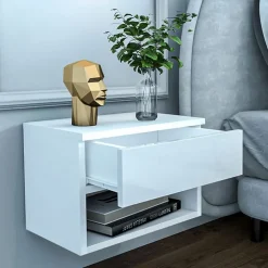 Comodino sospeso 45x32h cm con cassetto bianco Frog