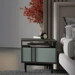 Comodino 53x53 cm 1 cassetto antracite verde Essenzia