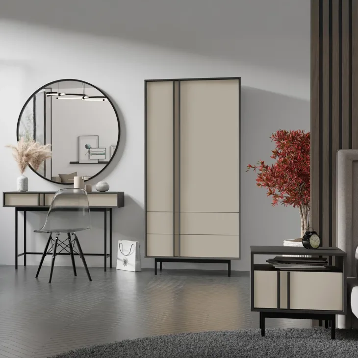 Comodino 53x53 cm 1 cassetto antracite beige Essenzia