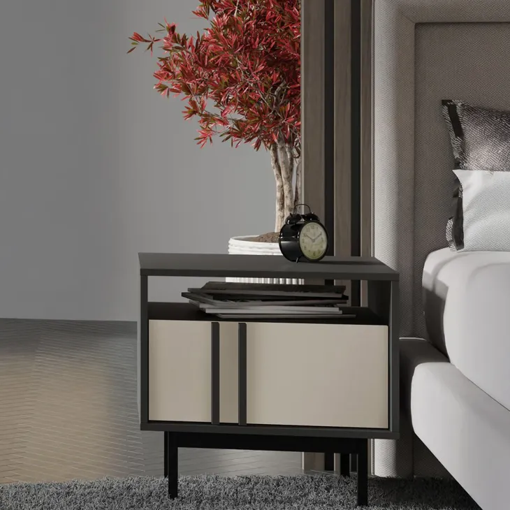 Comodino 53x53 cm 1 cassetto antracite beige Essenzia