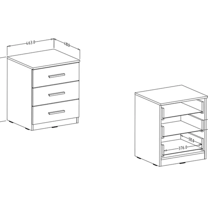 Comodino 47x56h 3 cassetti design moderno rovere bianco Noxis
