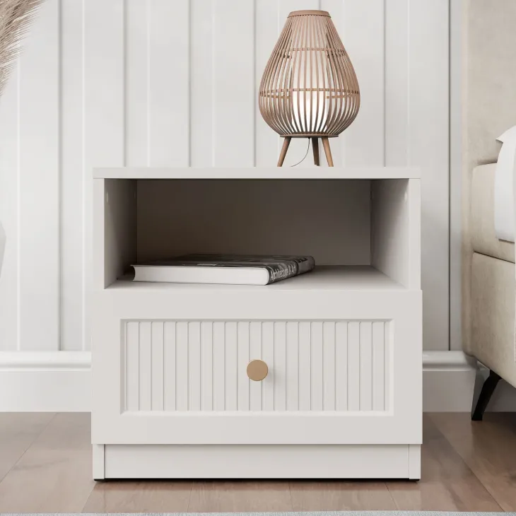 Comodino 46x44h cm cannettato 1 cassetto beige cashmere Rolly