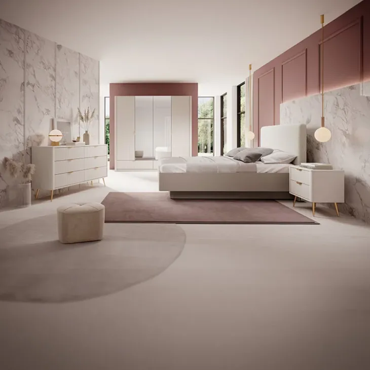 Comodino 63x55h cm 2 cassetti beige cannettato Ramis