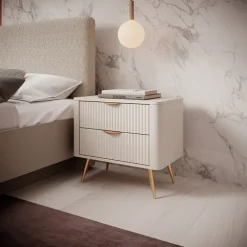 Comodino 63x55h cm 2 cassetti beige cannettato Ramis