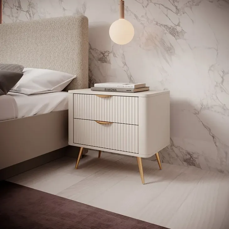 Comodino 63x55h cm 2 cassetti beige cannettato Ramis