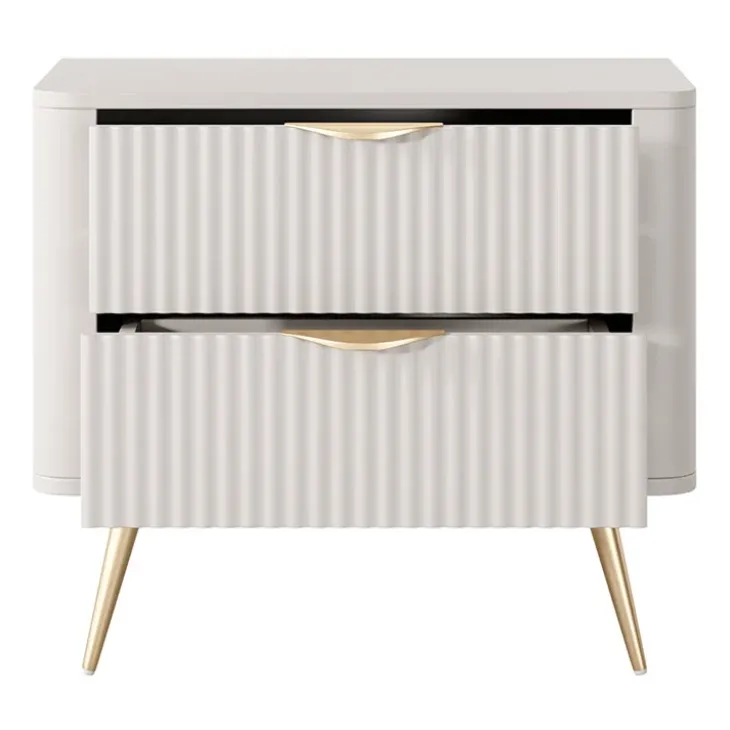 Comodino 63x55h cm 2 cassetti beige cannettato Ramis