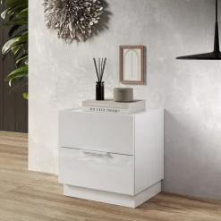 Comodino 50x52h cm 2 cassetti bianco lucido Silky