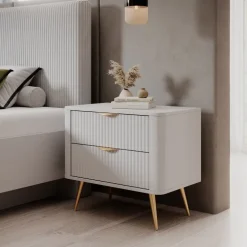 Comodino 63x55h cm 2 cassetti bianco opaco cannettato Ramis