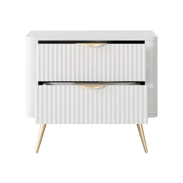 Comodino 63x55h cm 2 cassetti bianco opaco cannettato Ramis