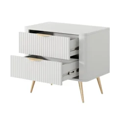 Comodino 63x55h cm 2 cassetti bianco opaco cannettato Ramis