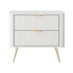Comodino 63x55h cm 2 cassetti bianco opaco cannettato Ramis
