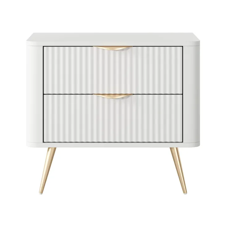 Comodino 63x55h cm 2 cassetti bianco opaco cannettato Ramis