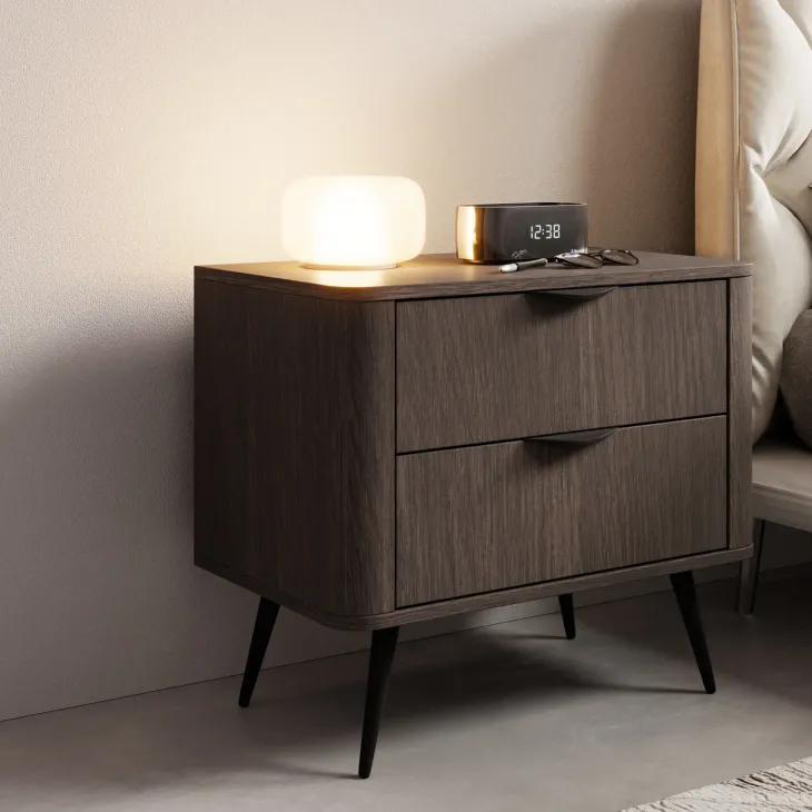 Comodino 63x55h cm 2 cassetti camera da letto wengè nero Vesper