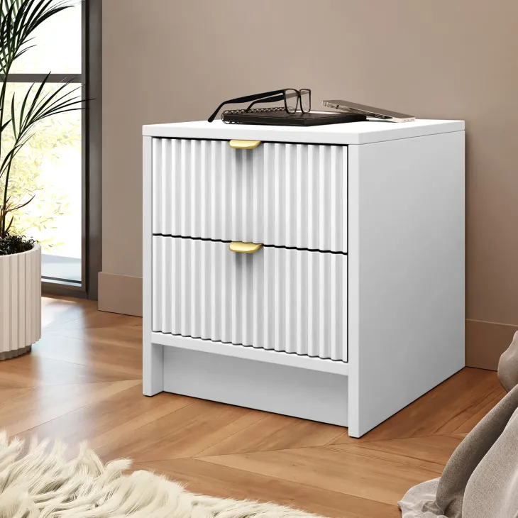 Comodino 35x40h cm 2 cassetti cannettato bianco Athena