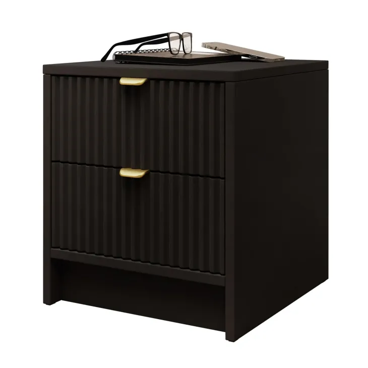 Comodino 35x40h cm 2 cassetti cannettato nero Athena