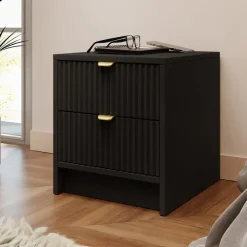 Comodino 35x40h cm 2 cassetti cannettato nero Athena
