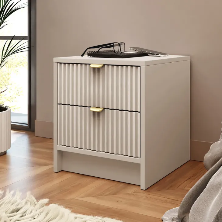 Comodino 35x40h cm 2 cassetti cannettato beige Athena