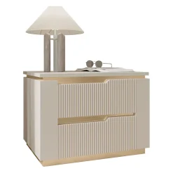 Comodino 56x42h cm 2 cassetti cannettato beige cashmere oro Gatsby