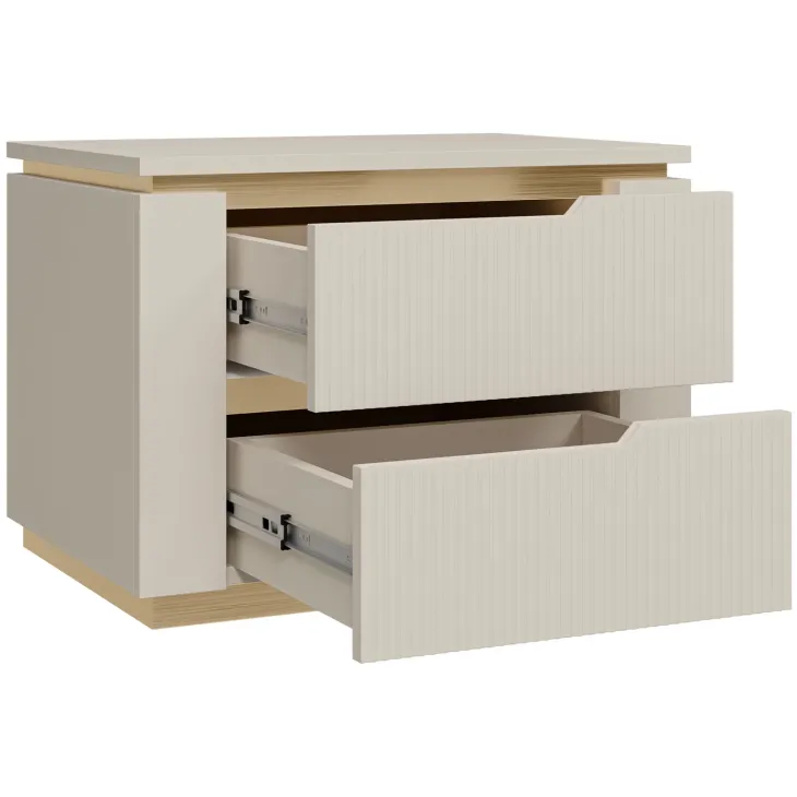 Comodino 56x42h cm 2 cassetti cannettato beige cashmere oro Gatsby
