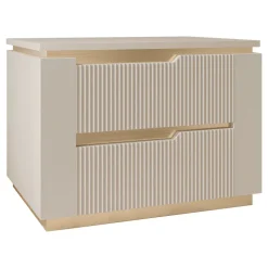 Comodino 56x42h cm 2 cassetti cannettato beige cashmere oro Gatsby