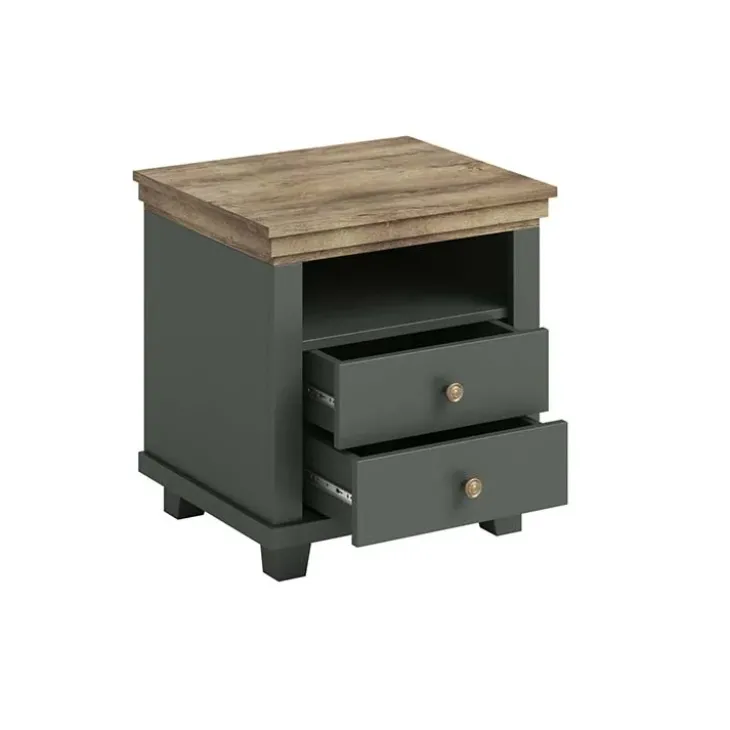 Comodino 52x54h cm 2 cassetti moderno verde quercia Texel