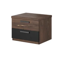 Comodino 46x37h cm 2 cassetti moderno quercia scuro nero Vulcano