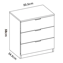 Comodino 50x58h cm 3 cassetti moderno bianco opaco Manuel