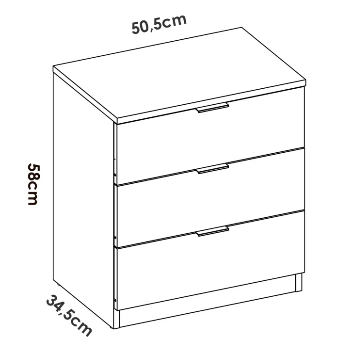 Comodino 50x58h cm 3 cassetti moderno bianco opaco Manuel