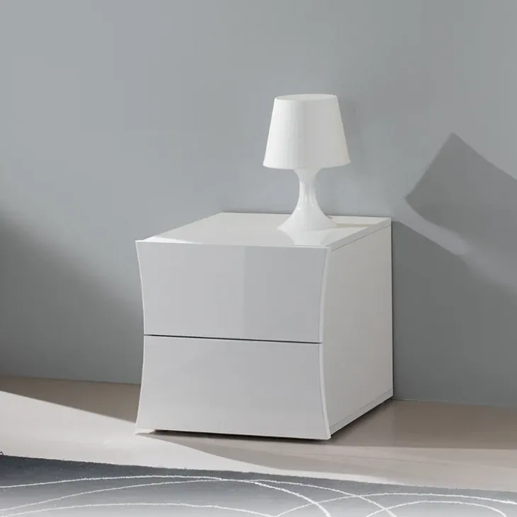 Comodino 50x40h cm 2 cassetti moderno bianco lucido Neve