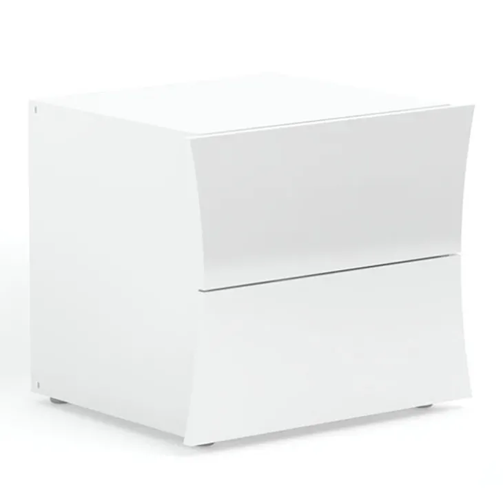 Comodino 50x40h cm 2 cassetti moderno bianco lucido Neve