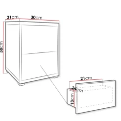 Comodino 30x38h cm 2 cassetti moderno rovere Eindhoven