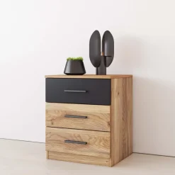 Comodino 46x56h cm 3 cassetti rovere nero Yve