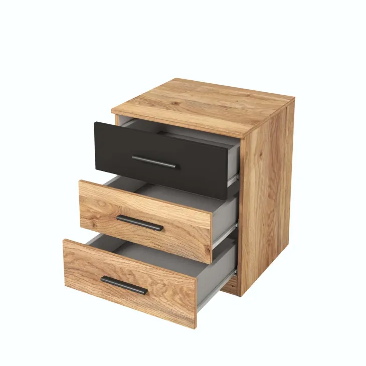 Comodino 46x56h cm 3 cassetti rovere nero Yve