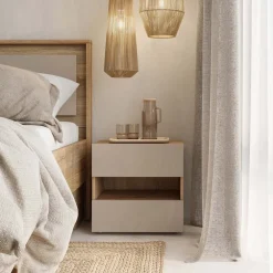 Comodino 46x45h cm 2 cassetti 1 vano a giorno rovere tortora Lise