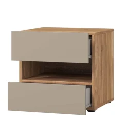 Comodino 46x45h cm 2 cassetti 1 vano a giorno rovere tortora Lise