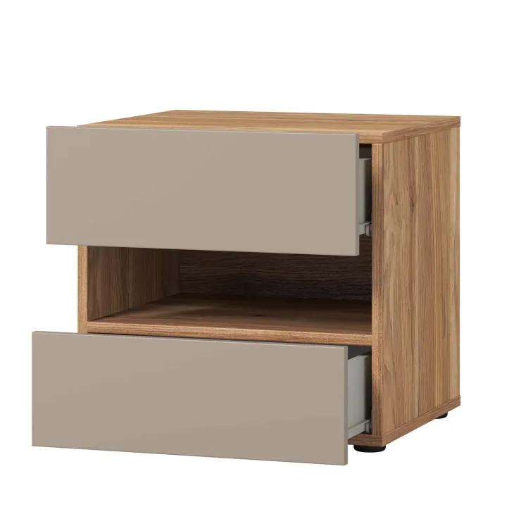 Comodino 46x45h cm 2 cassetti 1 vano a giorno rovere tortora Lise