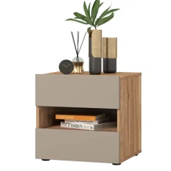 Comodino 46x45h cm 2 cassetti 1 vano a giorno rovere tortora Lise