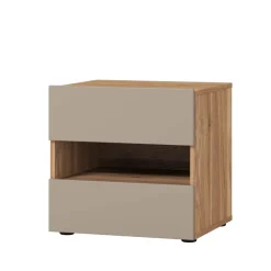 Comodino 46x45h cm 2 cassetti 1 vano a giorno rovere tortora Lise