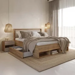 Comodino 46x45h cm 2 cassetti 1 vano a giorno rovere tortora Lise