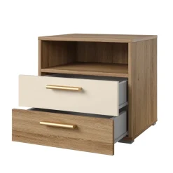 Comodino 46x45h cm 2 cassetti 1 vano a giorno rovere beige Ama