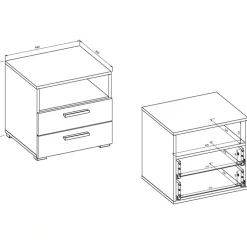 Comodino 46x45h cm 2 cassetti 1 vano a giorno rovere beige Ama