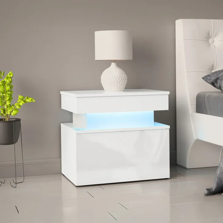 Comodino 55x51h cm 1 cassetto con LED bianco Lumus