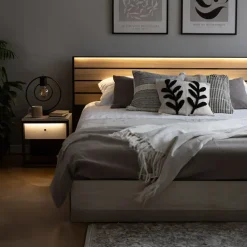 Comodino 40x40h cm 1 cassetto con LED grigio nero Luna