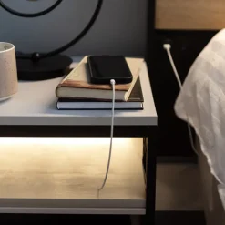 Comodino 40x40h cm 1 cassetto con LED grigio nero Luna