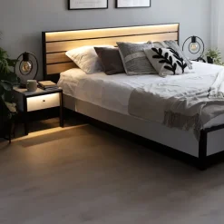 Comodino 40x40h cm 1 cassetto con LED grigio nero Luna