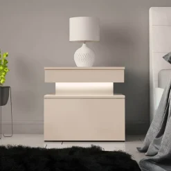 Comodino 55x51h cm 1 cassetto con LED beige cashmere Lumus