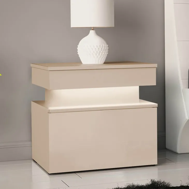 Comodino 55x51h cm 1 cassetto con LED beige cashmere Lumus