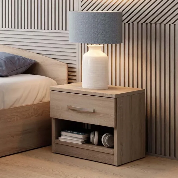 Comodino 40x40h cm 1 cassetto moderno rovere Tropea-Roma-Sorrento