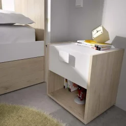 Comodino 40x42h cm 1 cassetto moderno rovere bianco Cairo